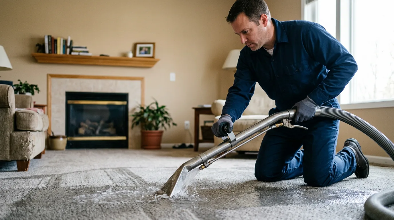 Water damage restoration technician working near Newton, IL